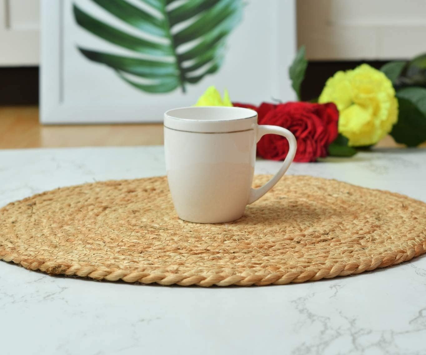Braided Jute Placemats 40 Cm Round for Dining Table, Bed Side/Centre Table/Book Shelves -Natural/Beige Set of 80 for Hotels,Restaurants,Cafe