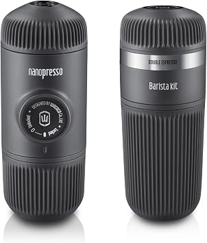 WACACO Nanopresso Machine and Barista Kit Bundle, Portable Espresso Maker Set to Make Double Espresso and Lungo, Manually Coffee Maker Compatible with Ground Coffee, Perfect for Travel, Camping