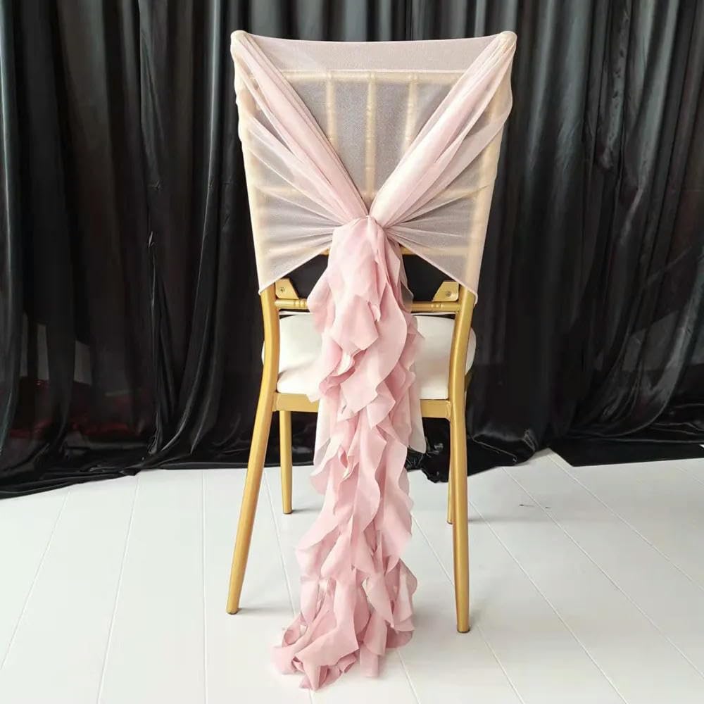 Cappuccio in Rete e Fascia per Sedia in Chiffon con Volant, Rosa Cipria, Bianco, Blu, Decorazione per Festa di Matrimonio, 12 Pezzi