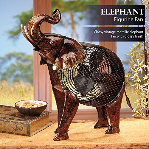 DecoBREEZE Decorative Table Fan, Desk Fan, Two Speed Electric Tabletop Fan, Figurine Fan, 7 inch, African Elephant