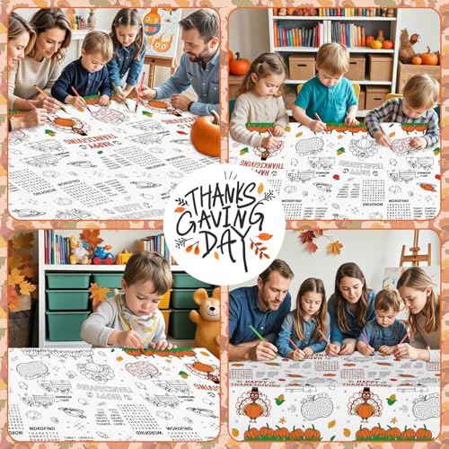 Happy Thanksgiving Coloring Tablecloth for Kids Giant Thanksgiving Paper Activity Table Co - image 2