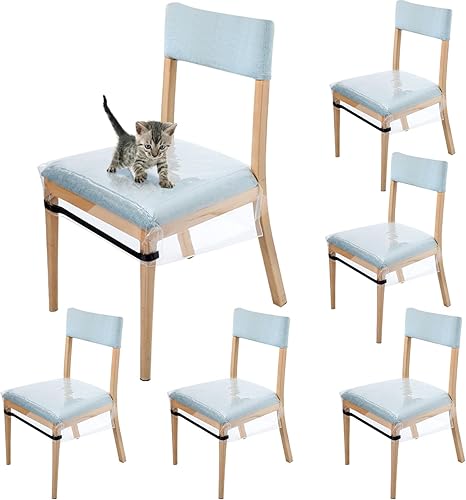 Kigley 6 fundas de plástico para sillas de comedor, fundas de asiento de plástico transparente, resistentes a las manchas de agua, gatitos,