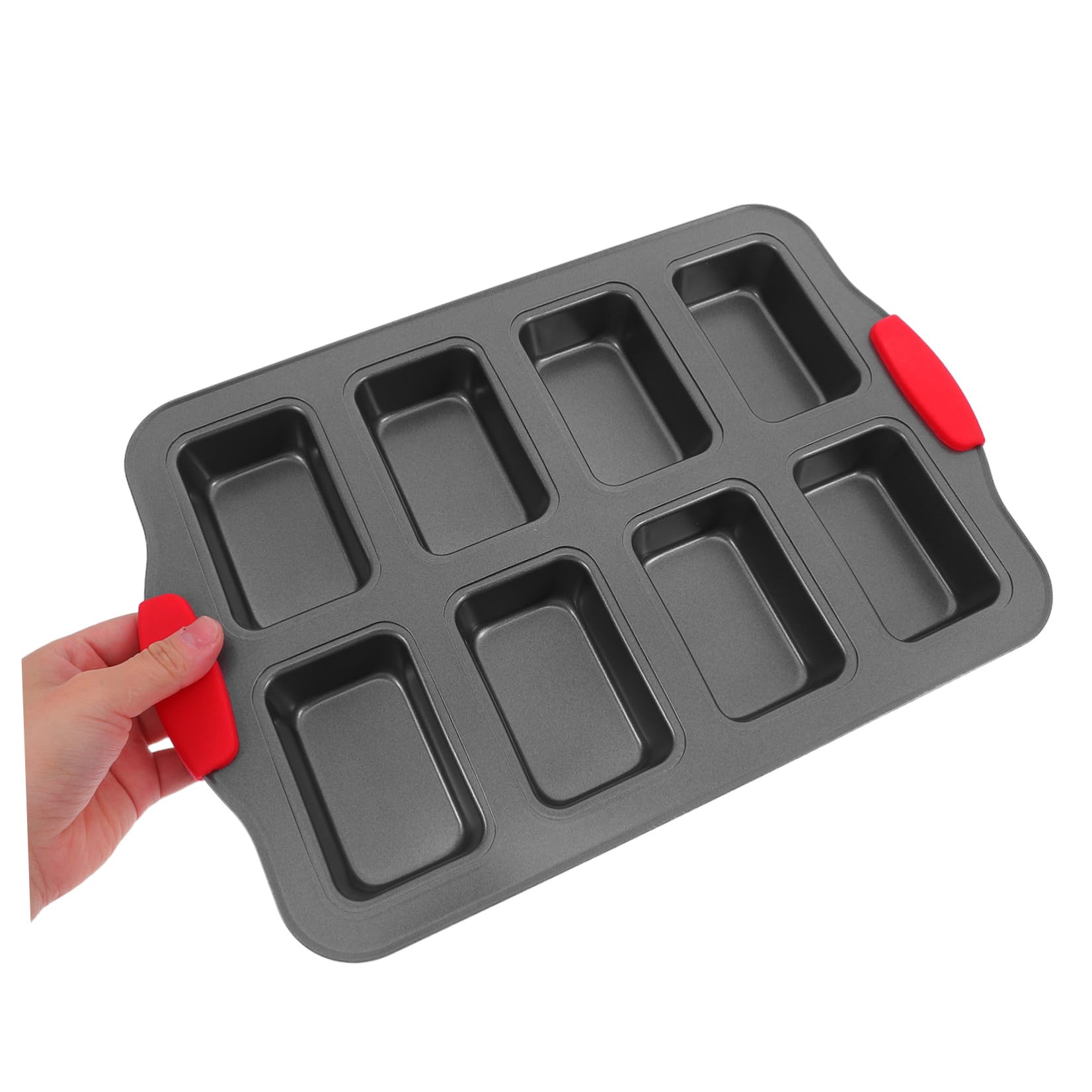 Teglia Rettangolare per Muffin in Acciaio Inox 8 Cavità Antiaderenti Manico Resistente al Calore per Cottura di Mini Torte e Pane