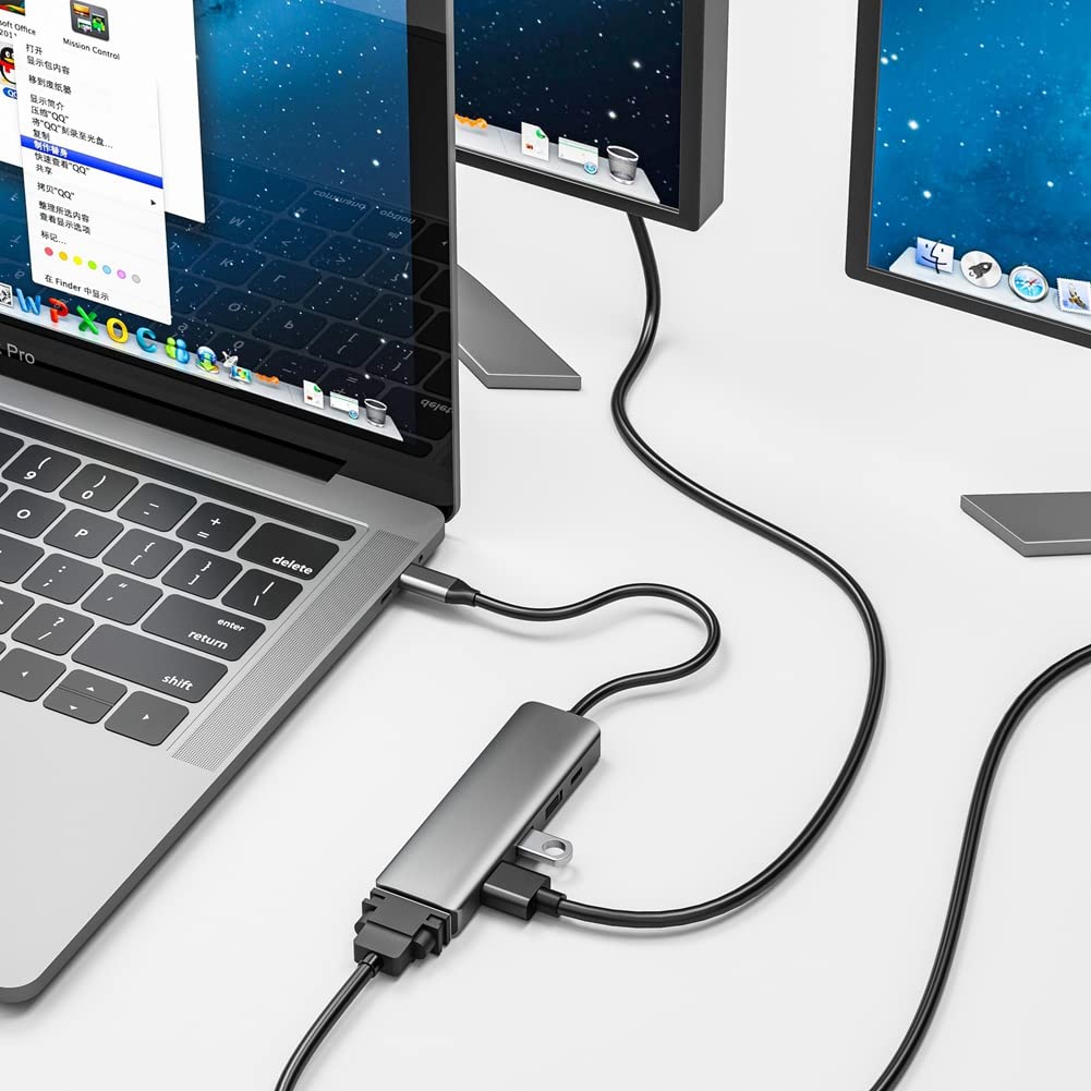 Adaptateur Hub USB 8 en 1, Type C vers 4Kx2K @ 30Hz - Compatible VGA USB 3.0 Station d'accueil SD/TF Lecteur de carte SD/TF, TS08