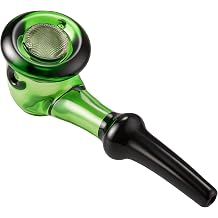 TARVO FLORA Glass Smoking Pipe, 11.7cm Borosilicate Hand Pipe with Floral Bowl Design, Side Airflow Hole, 10 Screens, Cleaning Brush and Storage Case Green