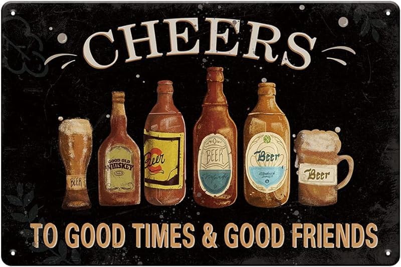 Cheers to Good Times Vintage Bar Sign, Beer Aluminum Signs - Retro Wall Decorations for Home Bar Man Cave Garage 30x40 CM