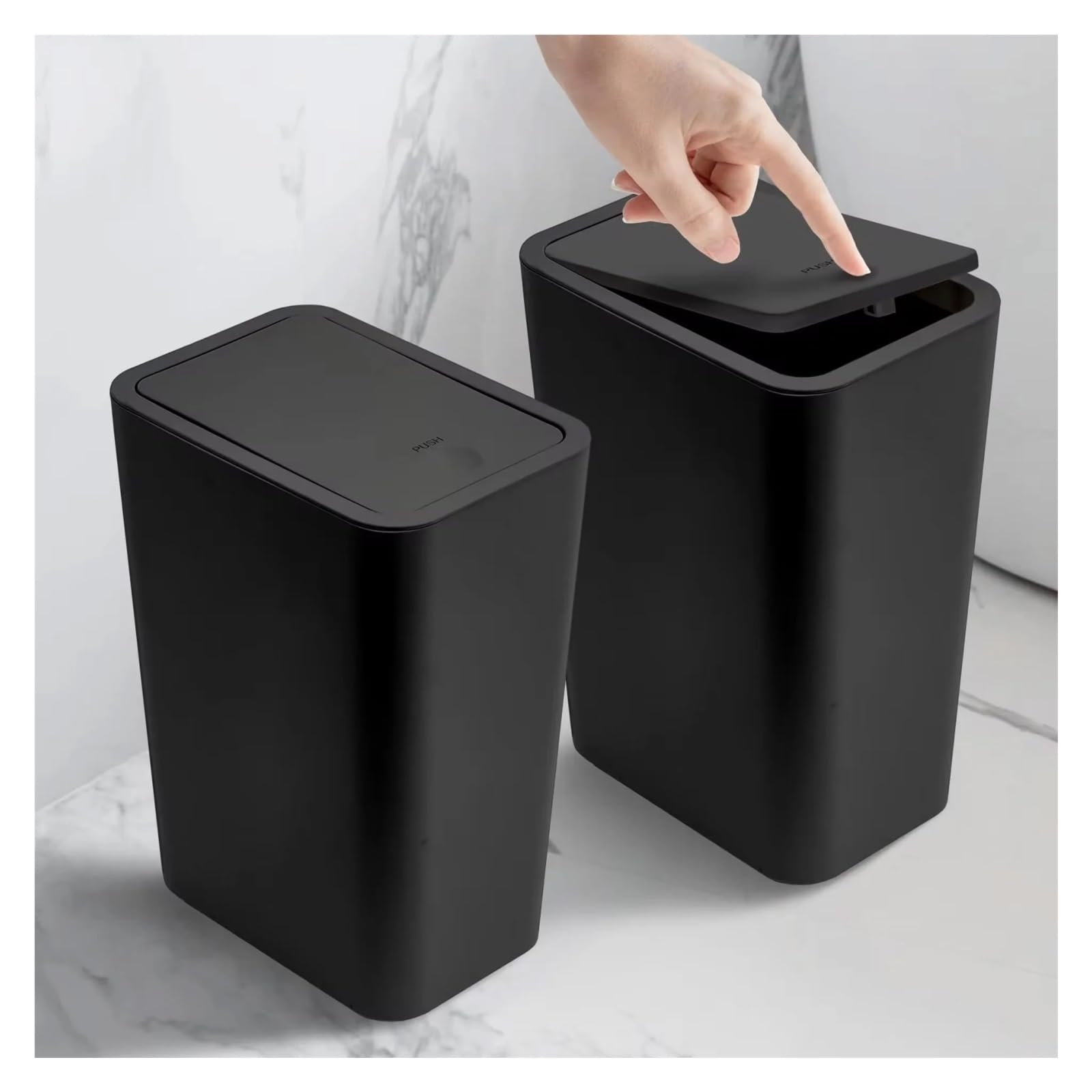 Auto Mülleimer Badezimmer-Mülleimer 10 L Kleiner Mülleimer Mit Druckdeckel Für Toilette Schlafzimmer Wohnzimmer – Kunststoff Pop-up Mini Autos Mülleimers(1 Pack Black)