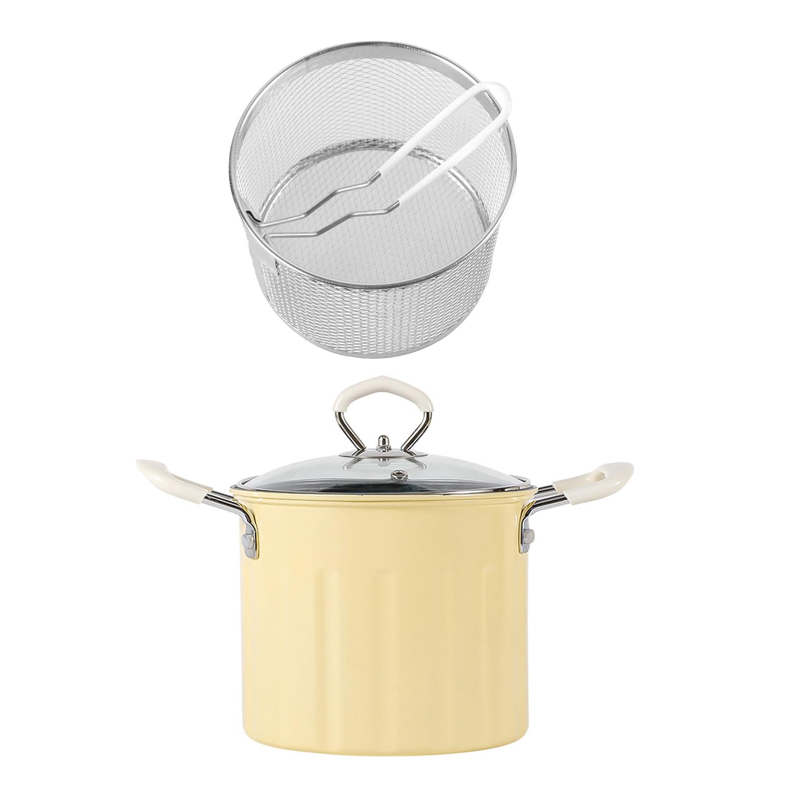 Xinsheinelry Frying Pans for French Fries or Chicken Saucepan with Basket Ergonomic Handle Cooking Pots for Everyday Use Oil Strainer