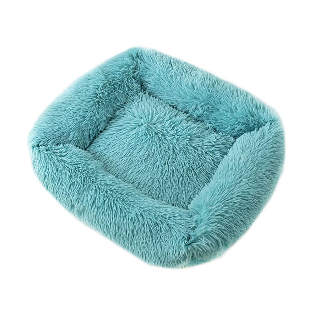 Chickwin Dog Cat Donut Bed, Fluffy Plush Puppy Kitten Cuddler Rectangle Bed, Warm and Soft Pet Cosy with Non-Slip Bottom and Washable (M(65X55X18CM),Cyan)