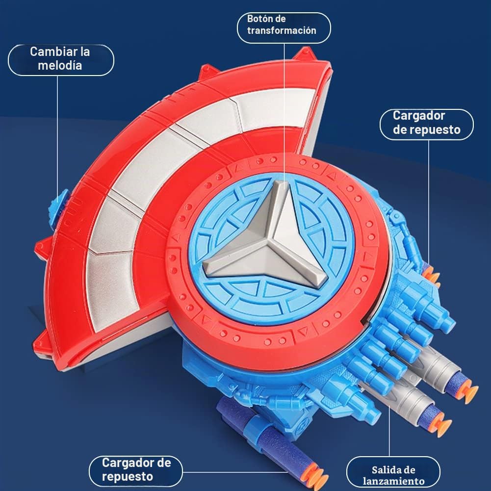 Escudo Capitán Lanzador con 20 Balas de Esponja, Escudo Defensivo y Lanzador, Juguete de héroe, Regalo de Accesorios de Cosplay para Niños