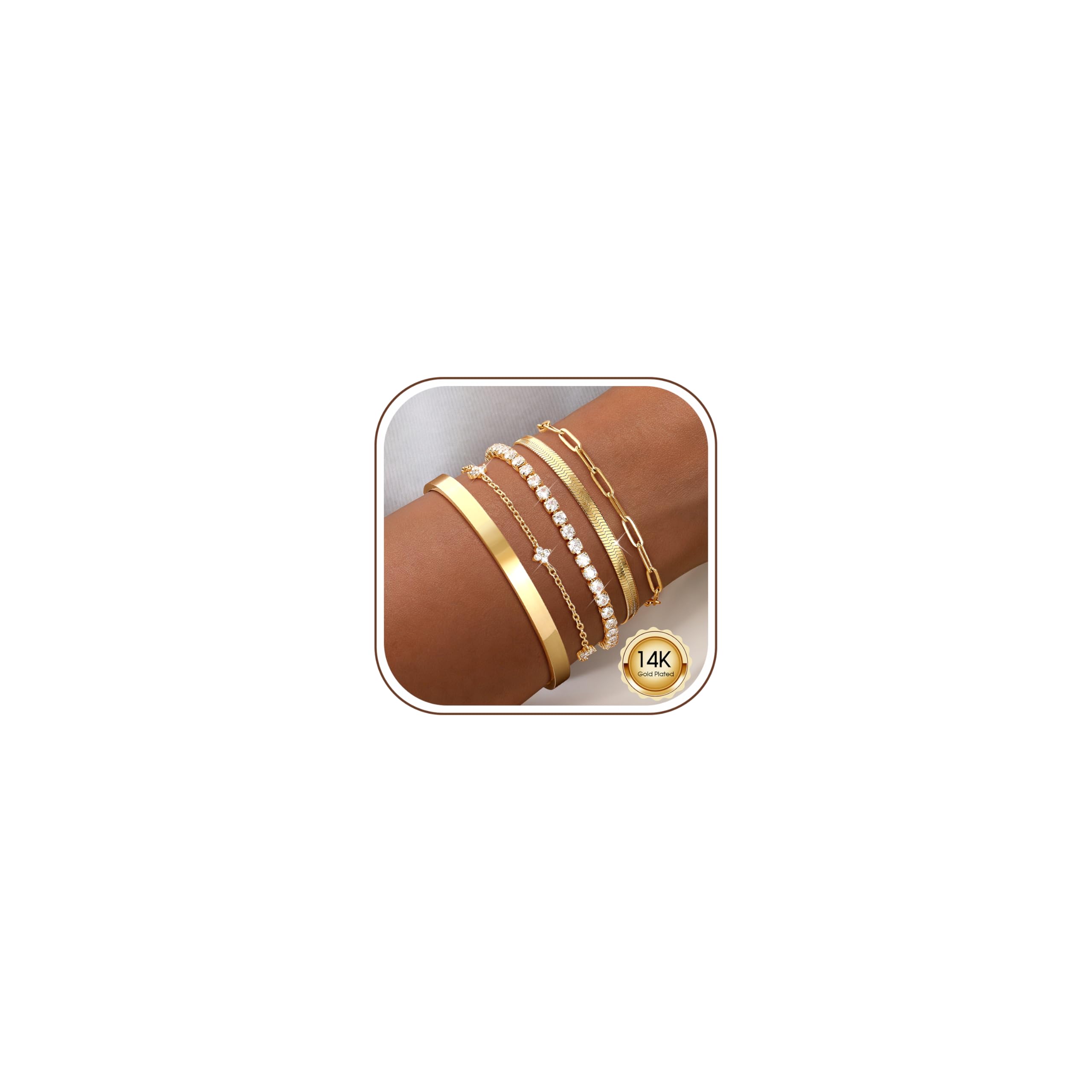 KRFY 5 Bracelet Women Silver Gold Set Bracelets Women Stainless Steel Bracelets Adjustable Bracelet Women Chain Bracelet Tennis Clip Clasps And Zircons Set Jewelry Gift For Women