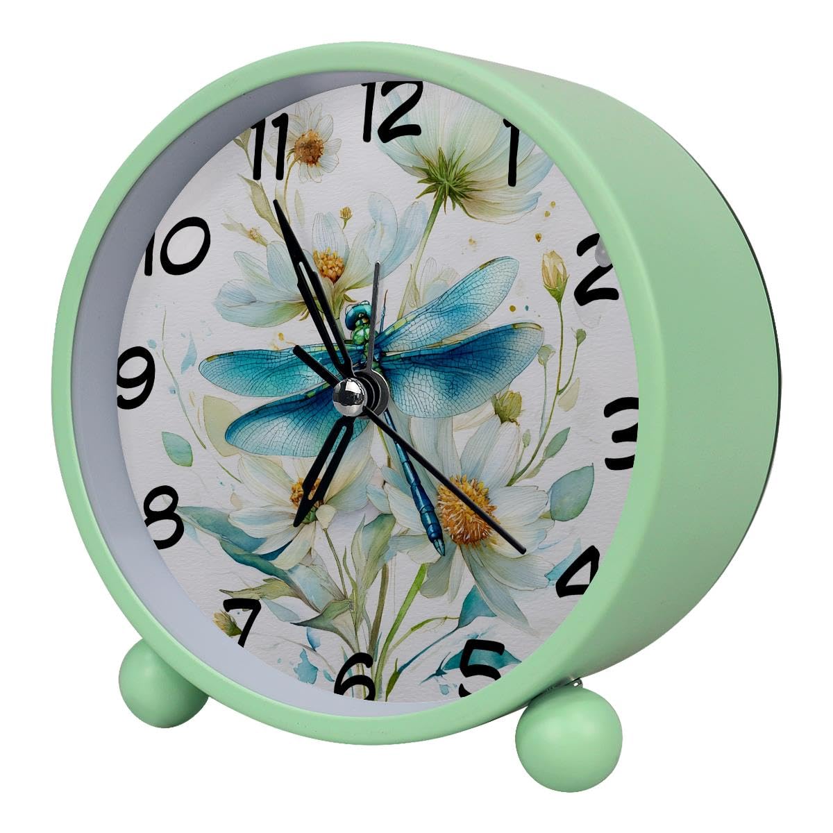 Luoweisi Analog Alarm Clock Dragonfly Floral, Silent Non-Ticking with Night Light, Battery Operated, Round Desk Alarm Clock for Office, Bedroom, Elderly, Adults, Children, Student Gifts
