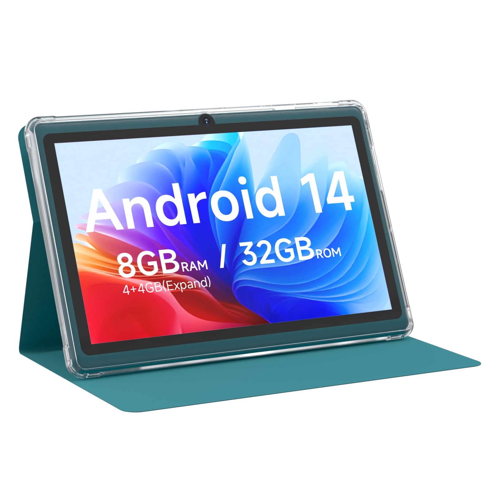 Android 14 Tablet Tabletas de 7 pulgadas con estuche, 8 GB de RAM, 32 GB de ROM 1 TB expandible, Tablet PC con procesador de cuatro núcleos, pantalla IPS de 1024 x 600, cámara dual, batería de 3000 mAh, Bluetooth, WiFi, GMS, Widevine L1, azul marino