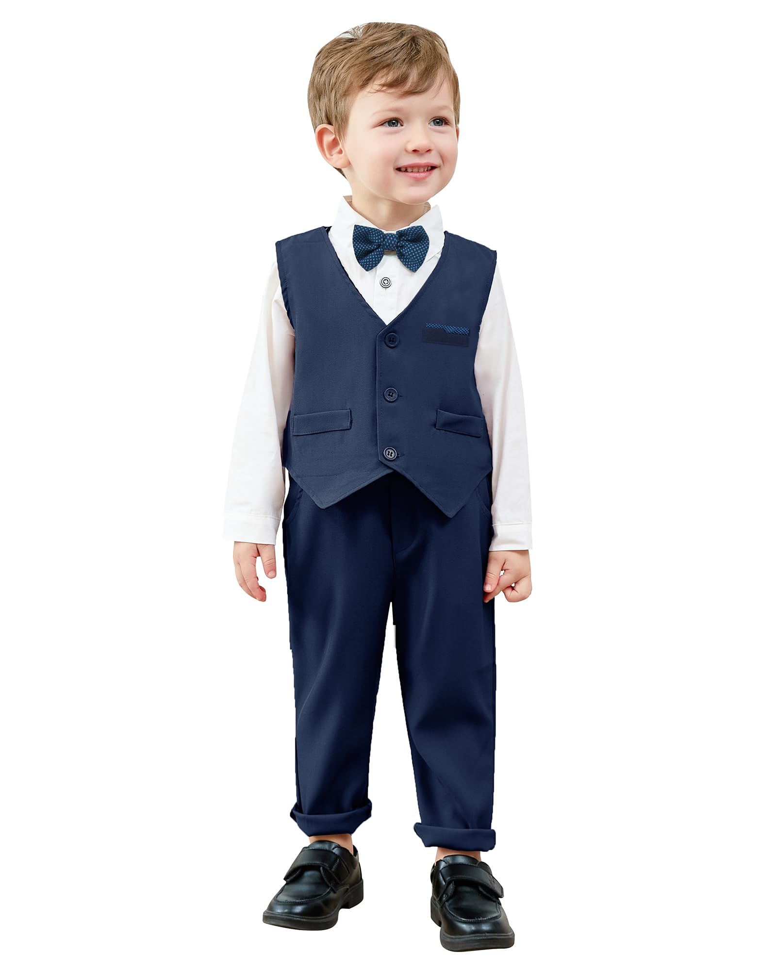 Baby Anzug Junge Hochzeit 1-5 Jahre Bekleidungssets Taufanzug Langarm Hemd Hosenträger Weste Fliege Festliche Kindermode