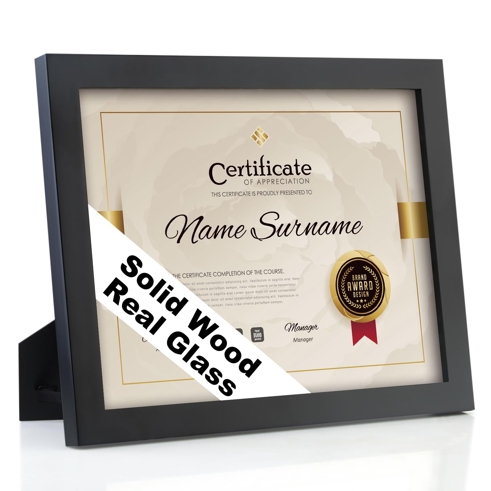 RPJC Document Frame Certificate Frames Made of Solid Wood High Definition Glass and Display Diplomas 8.5x11 Inch Standard Paper Frame with Stand Black