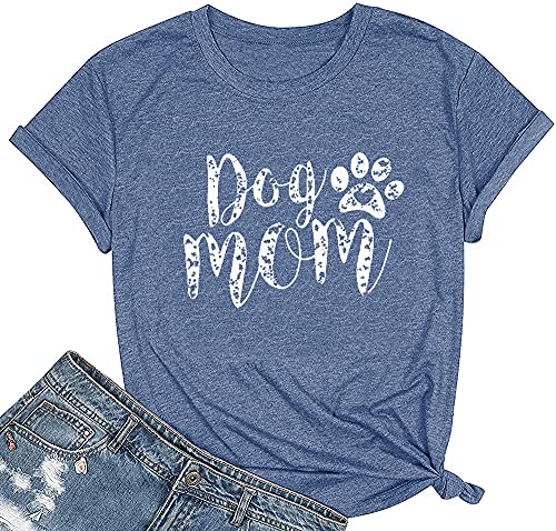 Dog Mom Tshirts for Women Funny Dog Paw Graphic Print Short Sleeve O Neck Mom Shirt