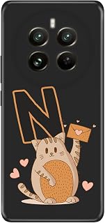 Senada Realme 12 Pro ile Uyumlu Kılıf Resimli Desenli Silikon Kedili N Harfi