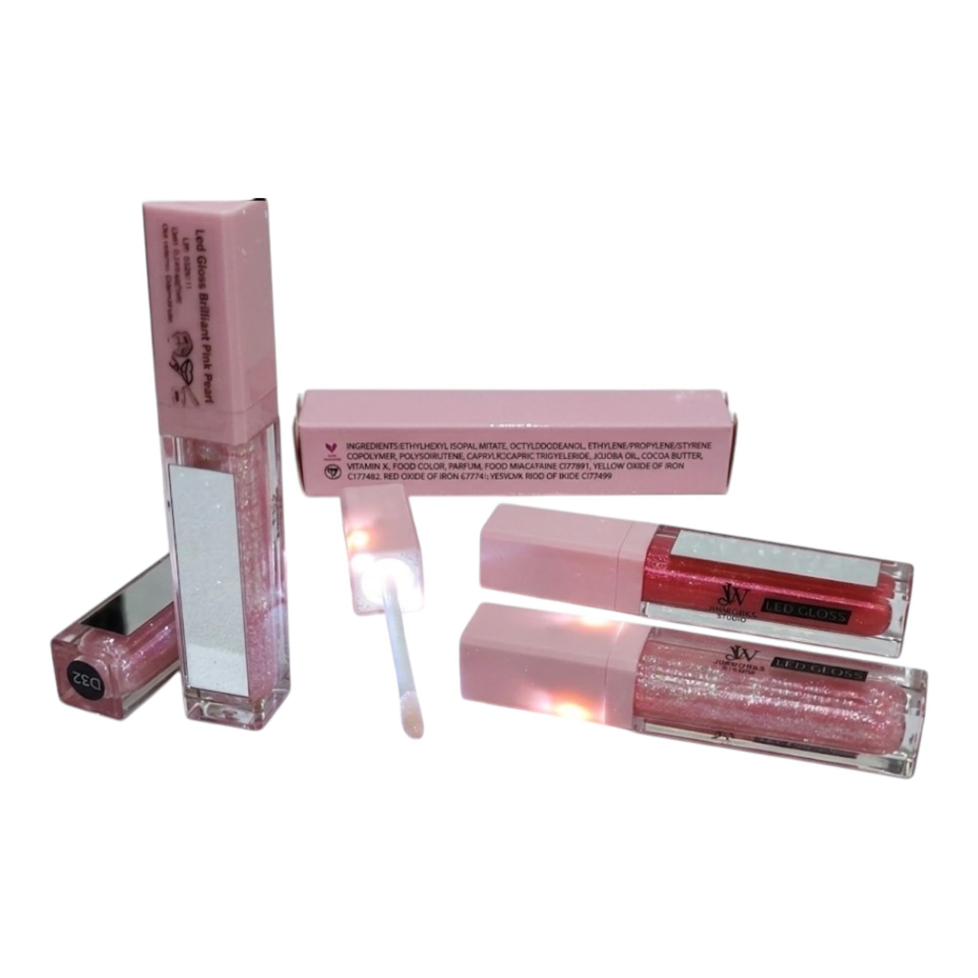 Labial Gloss Luz Led y Espejo Incorporado Glitter Vitamina E Aceite Jojoba Para Oscuridad Coche Disco