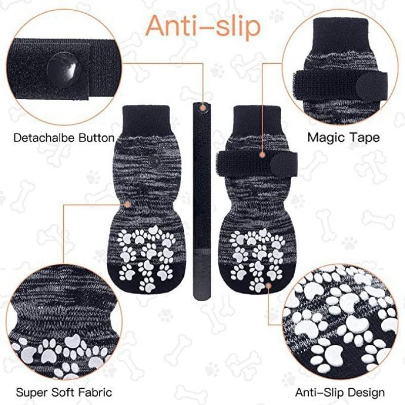 Image of AutoStory 4 Pcs Non Slip Dog Cotton Socks to Prevent Licking Paws, Double-Sided Grip Anti-Skid Paw Protectors for Hardwood Floors,Hot /Cold Pavement Traction Control for Small Medium Large Dogs - (M)