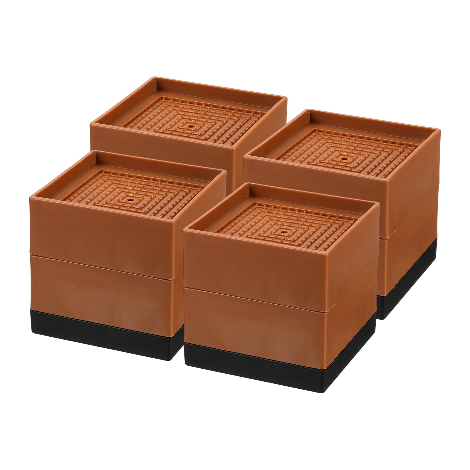 QUARKZMAN 4 Pcs Elevadores Cama Cuadrados Resistentes Y Apilables para Elevar 1.9 Pulgadas Y 3.2 Pulgadas Elevadores Muebles Plástico para Patas Escritorio Silla Mesa Refrigerador Marrón