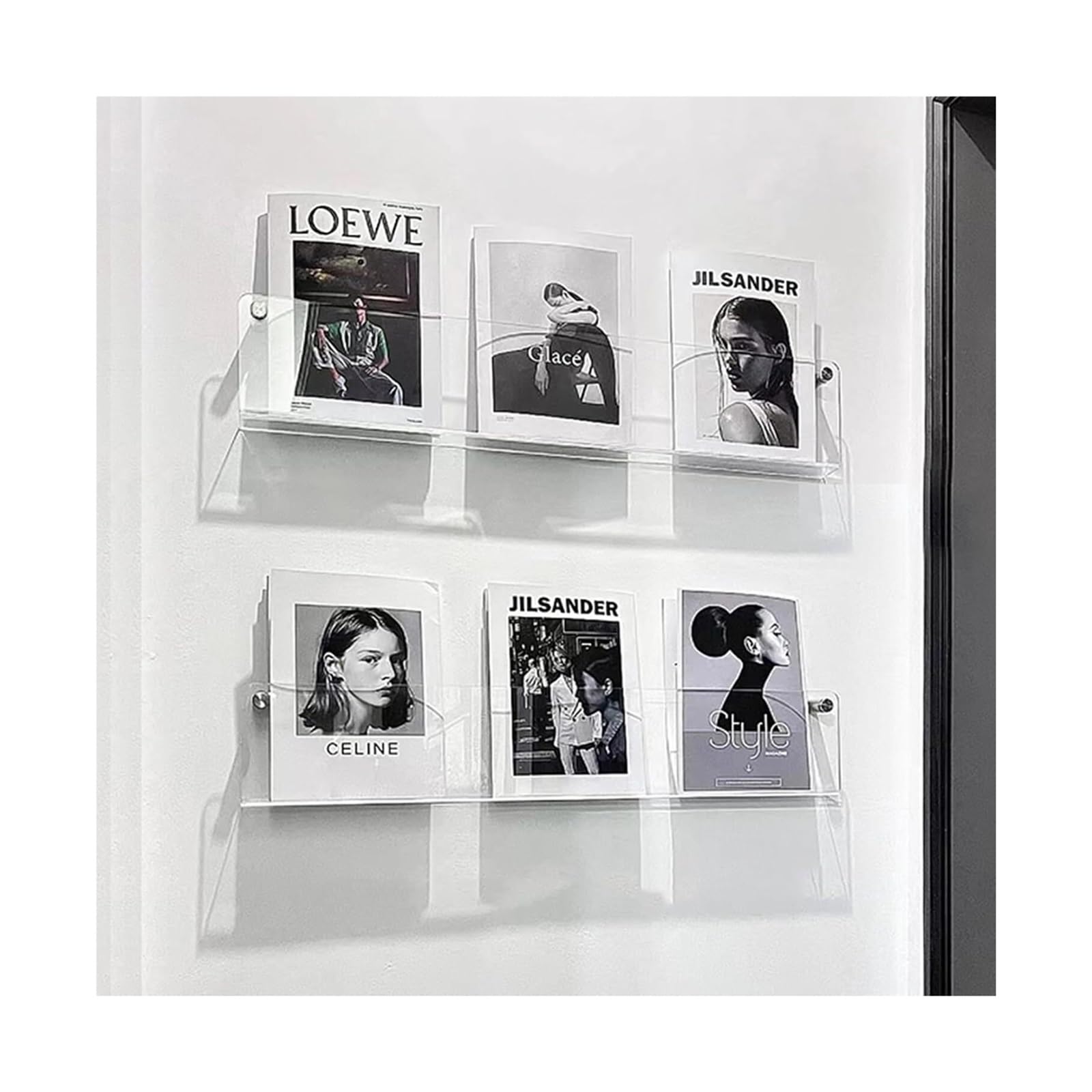 Revistero de acrílico y pared TVANTRUXIS de 120cm expositor de folletos moderno