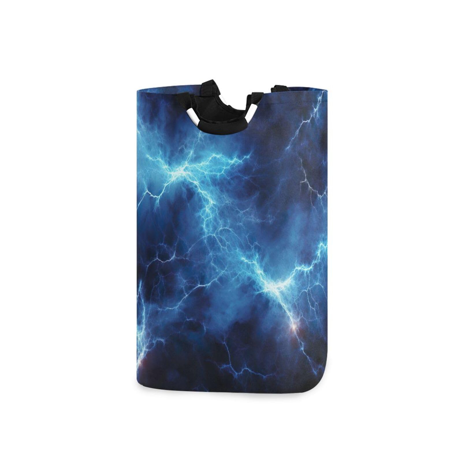 Jihqo Laundry Hamper Basket Lightning Blue Collapsible Nursery Storage Bin Waterproof Clothing Baskets for Home Bedroom Bathroom Washing Room