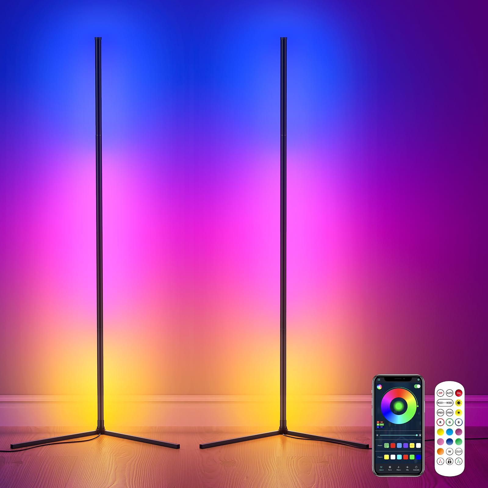 CS COSDDI LED Stehlampe Smart, 150cm Stehlampe Dimmbar mit Fernbedienung und APP, 16 Millionen Farben, Musikmodi, DIY-Modus & Timing, Ecklampe Smart für Schlafzimmer, Gaming