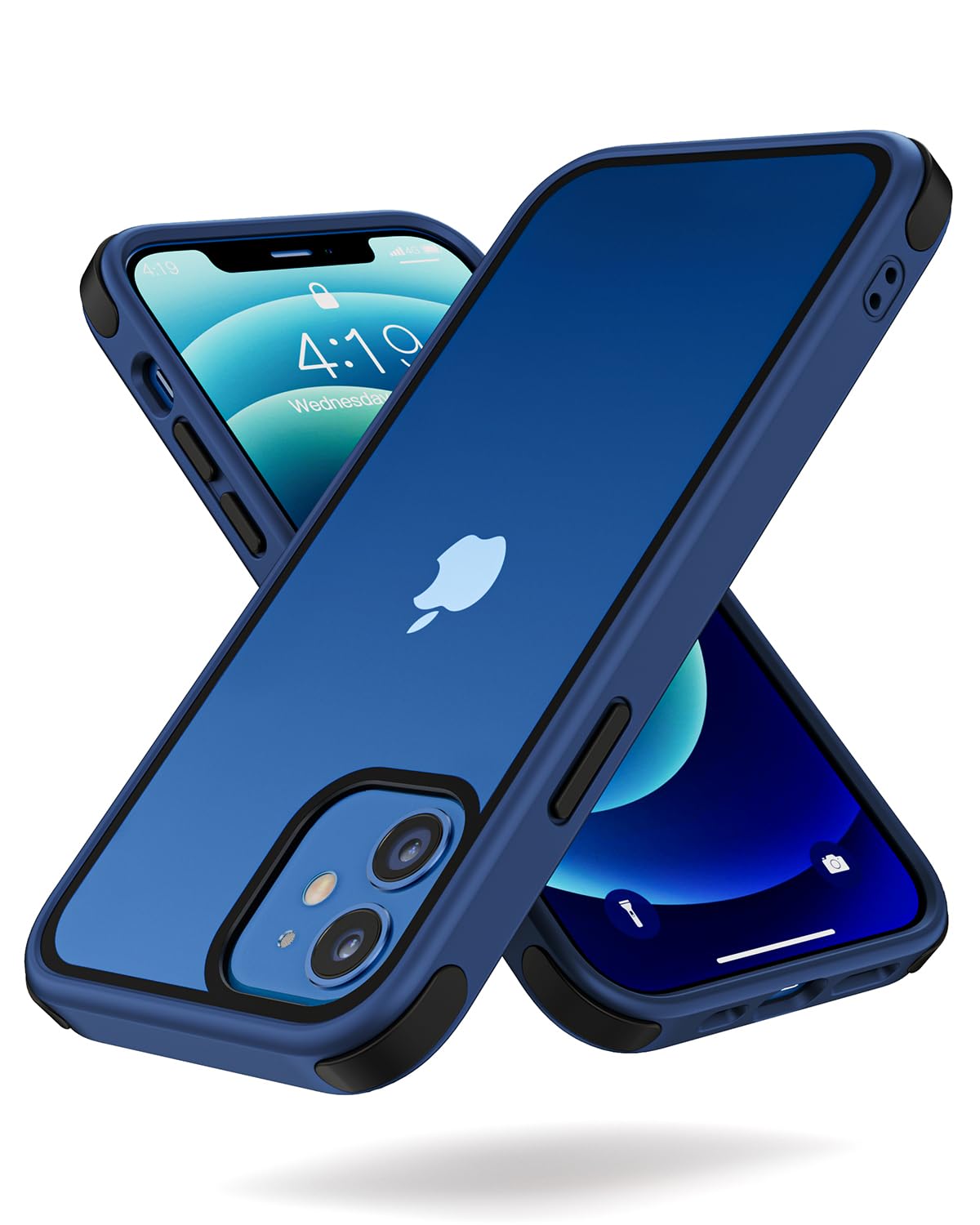 MobNano Ultra Thin Hybrid Clear for iPhone 12 Case, iPhone 12 Pro Case Silicone Shockproof Bumper, Transparent hard Slim Back, Camera Protection, 360 Full Body Indestructible Phone cover - Blue Black