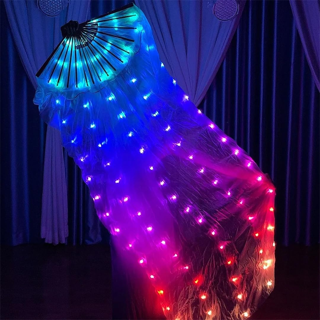 Wjnvfioo Seta Led Luce Arcobaleno Piegare Fan Danza Del Ventre Stage Performance Party Cosplay Spettacoli Nightculb Accessori