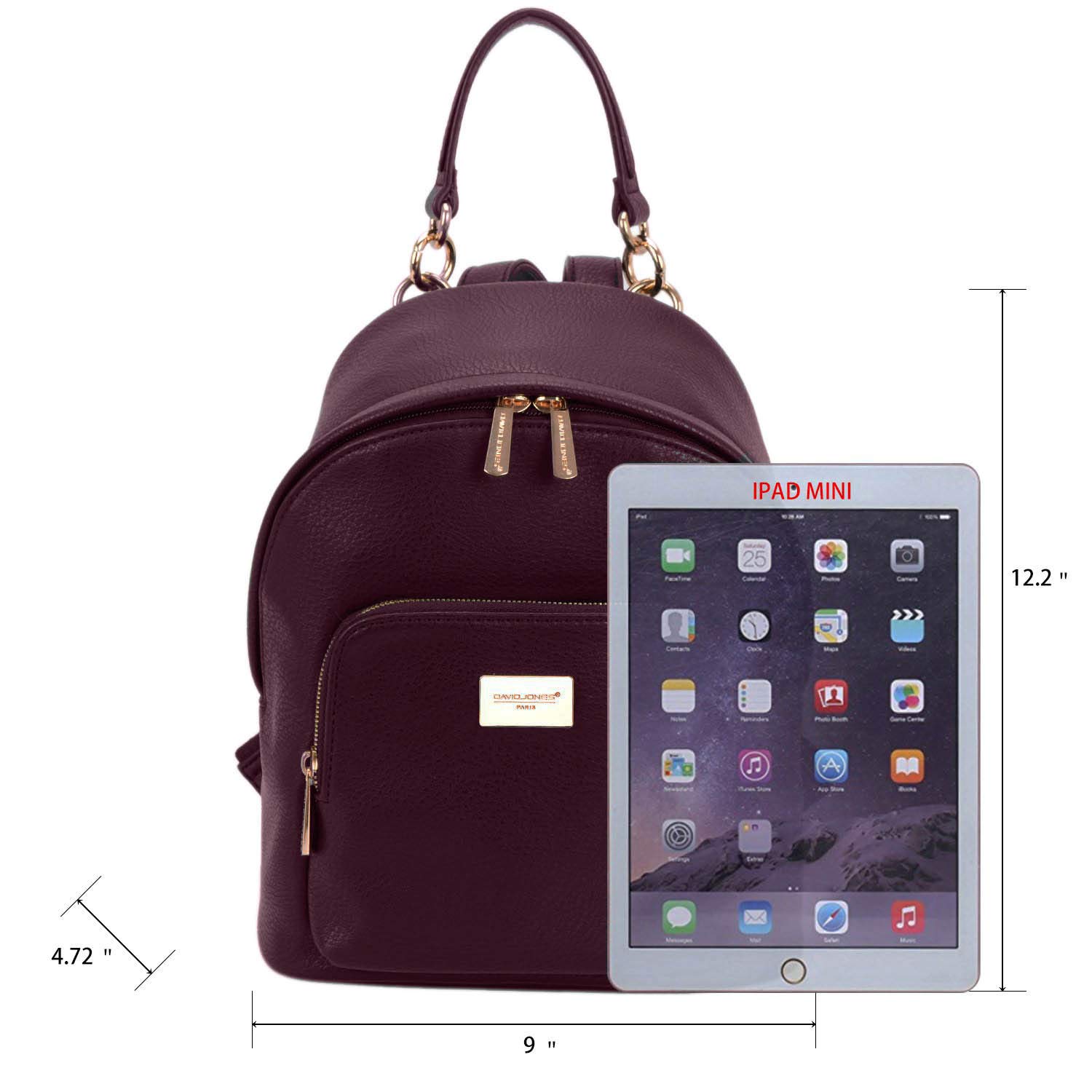David Jones - Petit Sac à Dos Femme - Sac à Main Porté Epaule Fille Cuir PU - Mini Cartable Ville Poignée Poche Fermeture Eclair Zip - Fashion Backpack Mode Jeune Tendance Chic Designer - Rouge