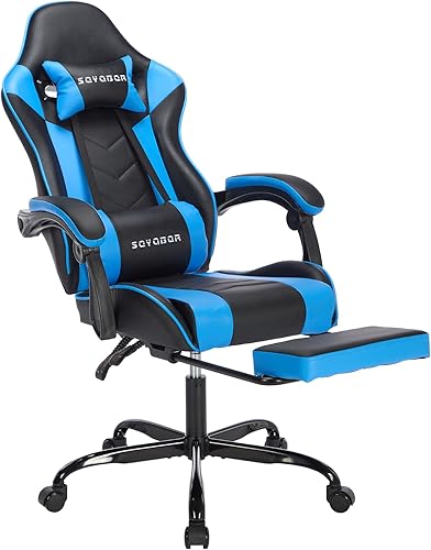 Silla gamer, silla de escritorio de piel sintética, silla ergonómica para juegos con reposapiés y sillas de videojuegos de masaje, silla de oficina