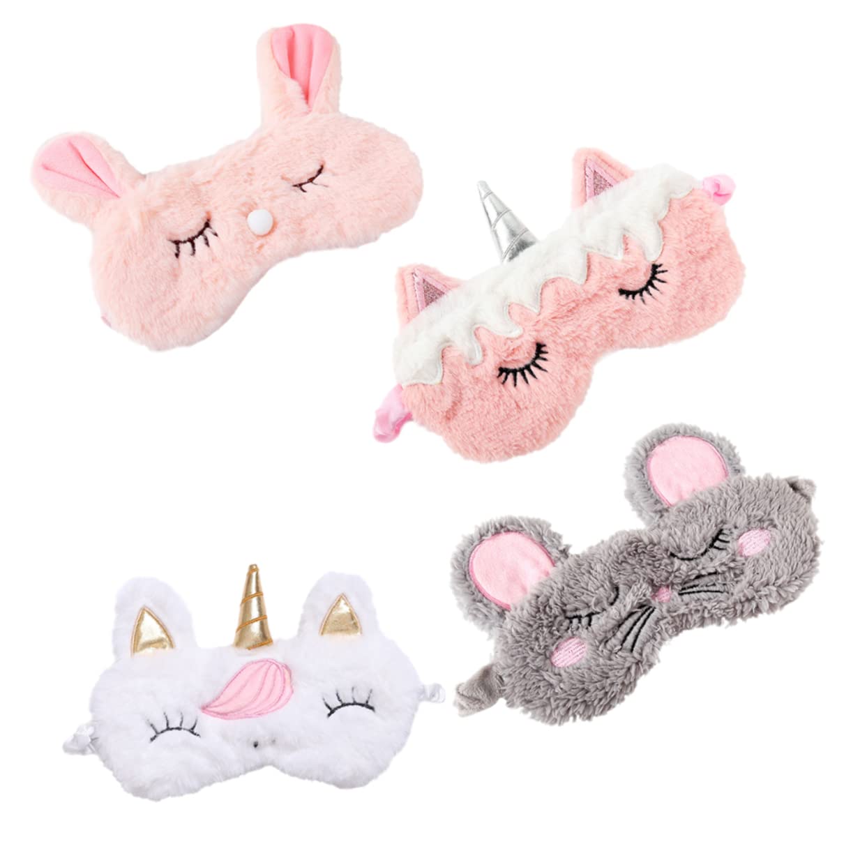 Healeved 12pièces Masque De Sommeil Peluche Forme De Lapin Et Licorne De Cache-yeux Kawaii Pour Voyage Sieste Et Anniversaire