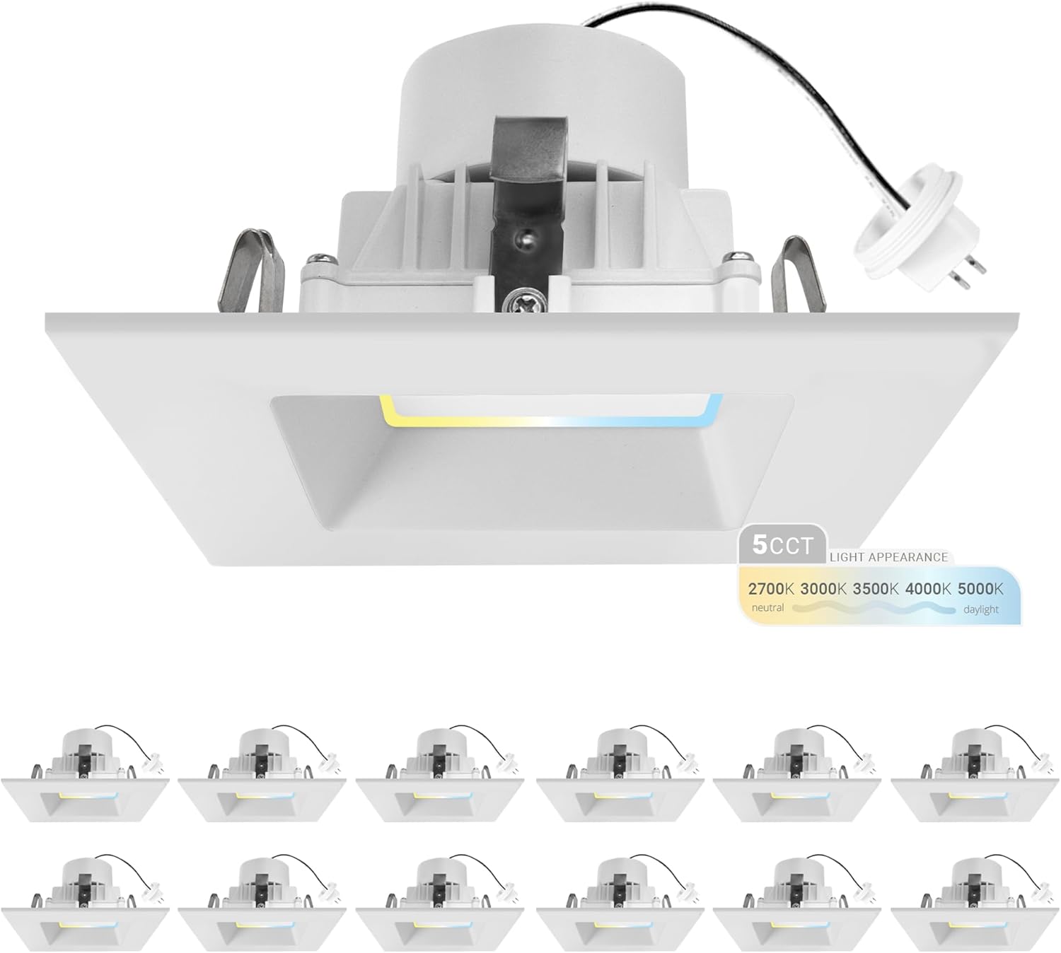 NUWATT 12 Pack, 4 Inch Square MR16 LED Recessed Lighting, 2700K/3000K/3500K/4000K/5000K Selectable, 10W, 660LM, Dimmable, 4in 12V LED Light, 4" Low Voltage Can Lights, MR16 GU5.3 LED Bulb Replacement