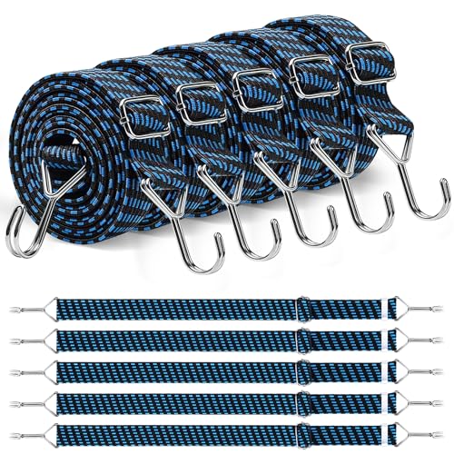 TAIXING 4 Pièces Tendeurs Elastique avec Crochets, 1M Plate Tendeur Elastique Réglables, Sandow Elastique Solide et Résistant à Lusure pour Bagages, Barres...