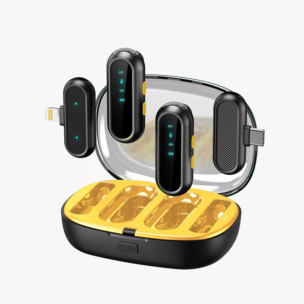 BOMGE 2 Pack Professional Wireless lavalier Microphone,with 2 receivers, Suitable for Android, iPhone iPad,Record with 2 Phones, Plug-Play for Recording,Vlog,Streaming (Type-C & Lightning)