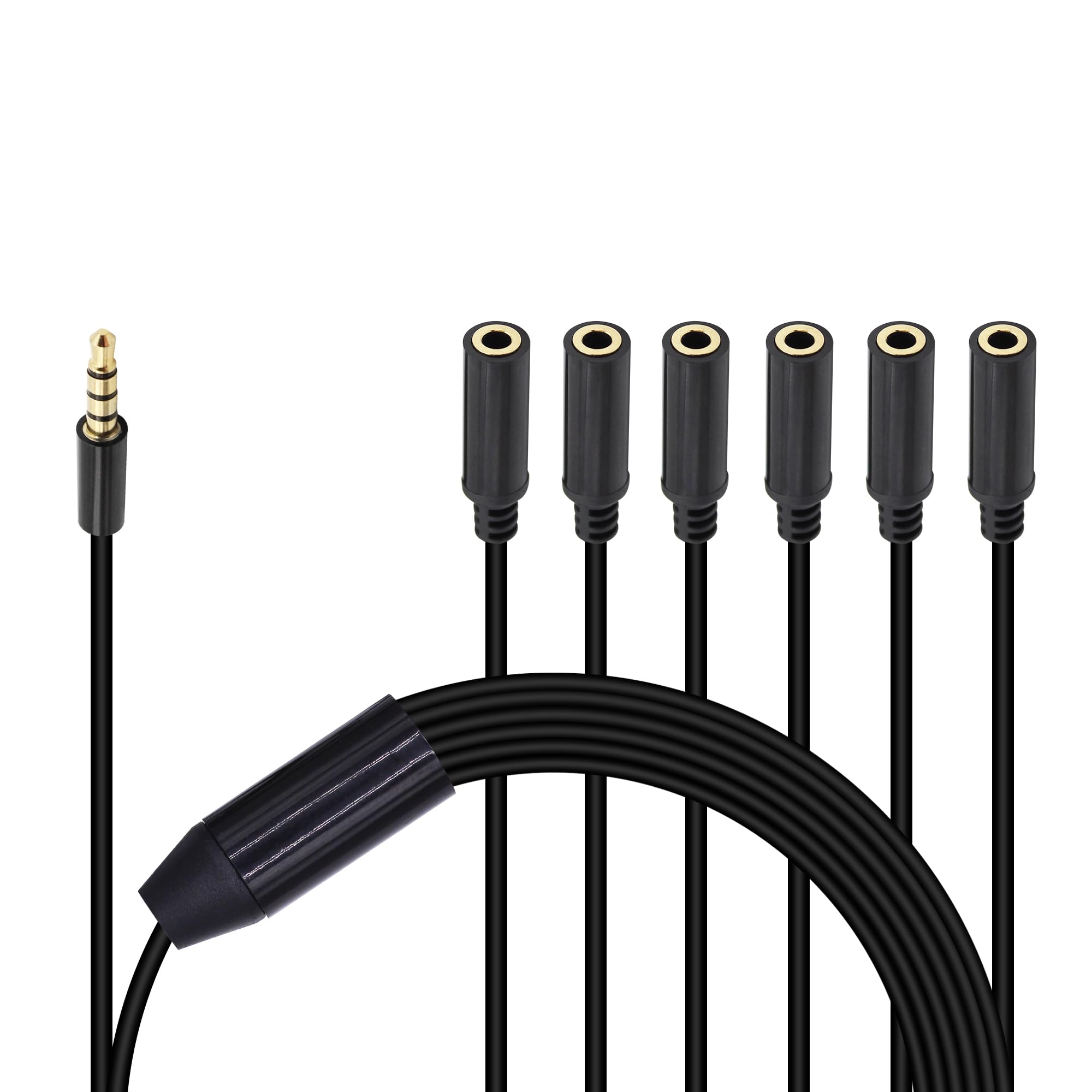Divisor de auriculares de 3,5 mm, 1 a 6 vías, 3,5 mm, TRRS chapado en oro de 4 polos, macho a conector estéreo de 6 hembras, cable de audio para auriculares y micrófonos (50 cm)