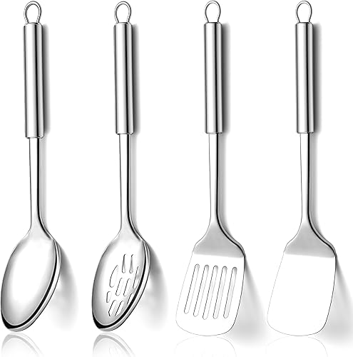 Homquen Juego de utensilios de cocina, 4 piezas, juego de utensilios de cocina de acero inoxidable, juego de espátulas, cucharas de cocina,