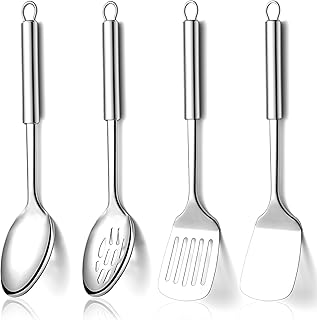 Homquen Ensemble d’Ustensiles de Cuisine 4pcs, Ensemble d’Ustensiles de Cuisine en Acier Inoxydable, Ustensiles de Cuisine Ensemble de Spatules, Cuillères de Cuisine, Gadgets de Cuisine Accessoires