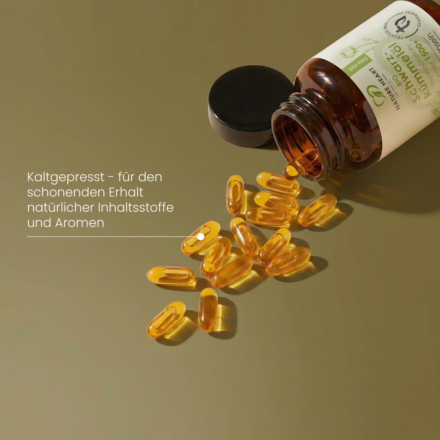 Nature Heart Schwarzkümmelöl 3 Stück – 180 Kapseln | 1500+ Thymochinongehalt, hochdosiert, kaltgepresst, vegan, ohne Zusatzstoffe