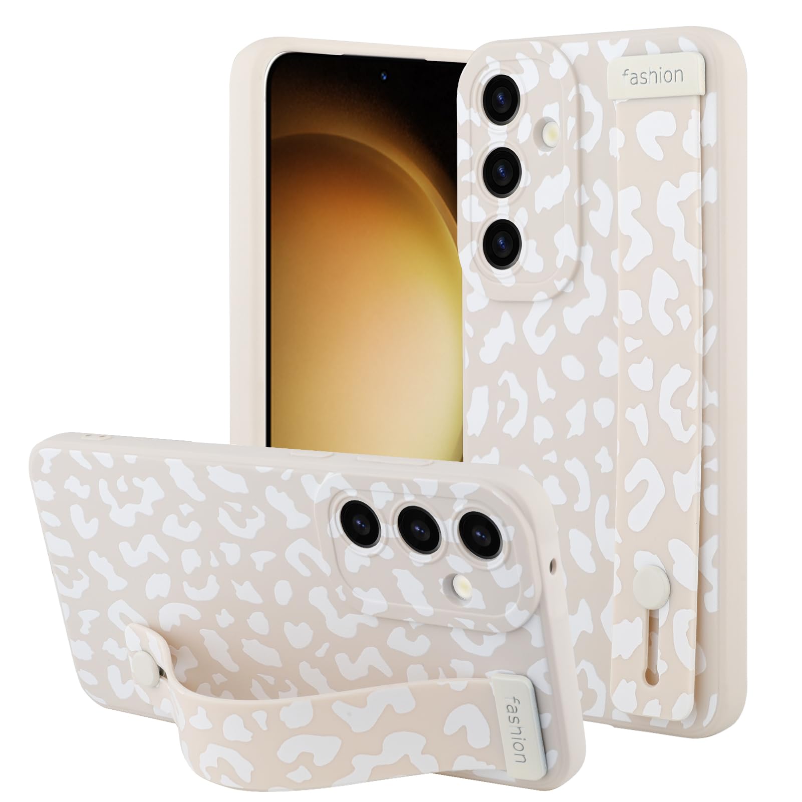 OOK Compatible with Samsung Galaxy S23 Plus Leopard Case with Wrist Strap, White Leopard TPU Shockproof Protection Slim Cover with Camera Protection