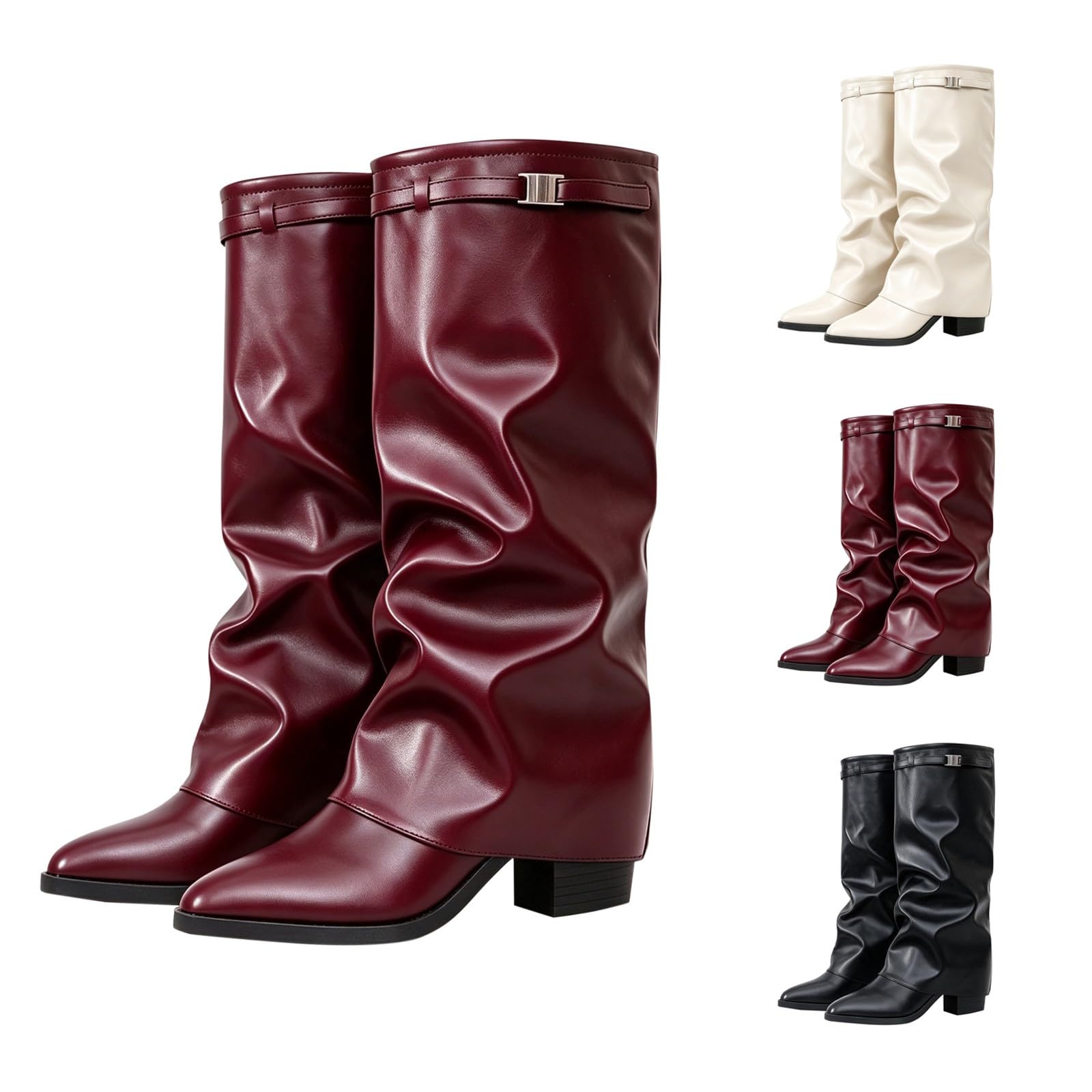 Bottes hautes pour femme, rabattables, bout pointu, bottes hautes pour