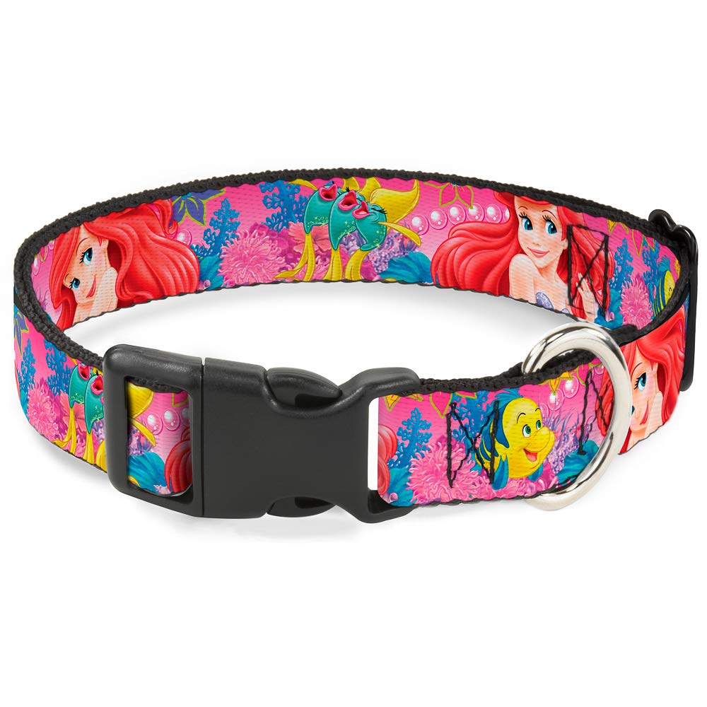 Buckle-Down Plastic Clip Collar - Ariel/Flounder/Fish Trio Poses Pinks - 1" Wide - Fits 9-15" Neck - Small