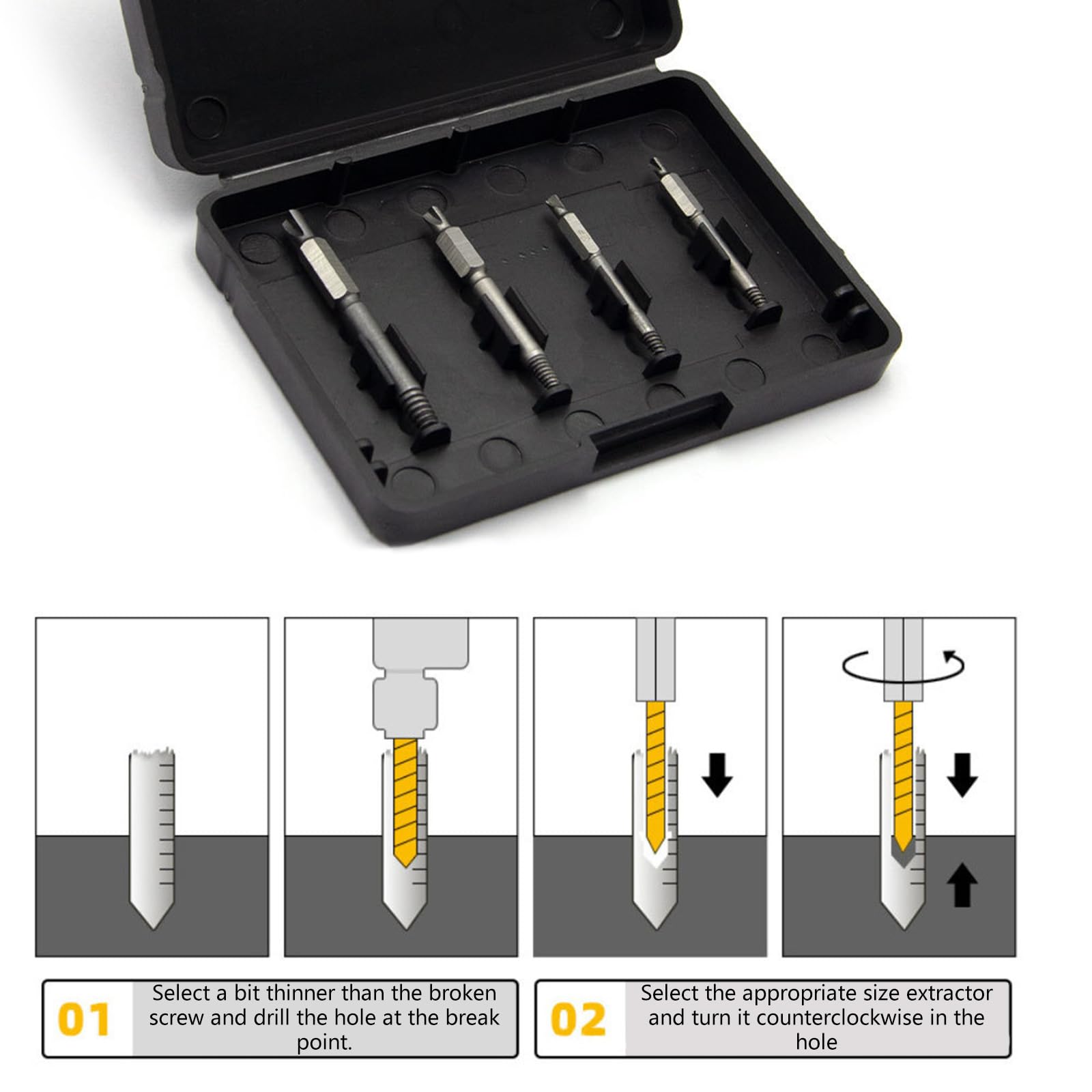 Juego de 4 extractores de Tornillos dañados, Kits Pelados para Tornillos dañados, Juego de extensión, Soporte, Adaptador de Enchufe, Extractor de Tornillos