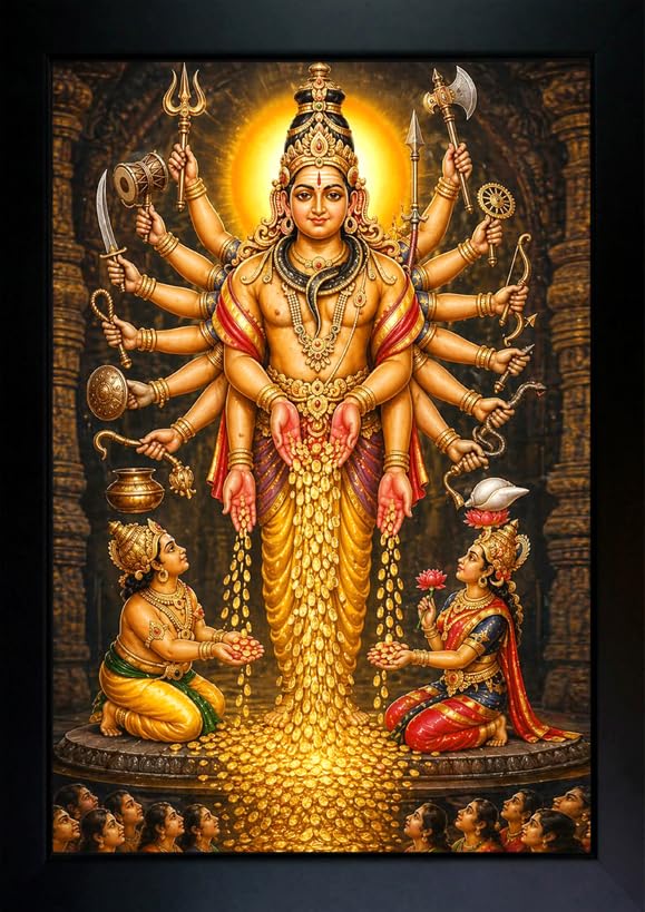 CrowdHall Swarnakarshana Bhairava Photo frame | Swarnakarshana Bhairava with Laxmi Kuber Bhagwan Photo Frame for Wall Decoration, Home, Office & Puja room (Size 10 X 13.5 IN)-image-18