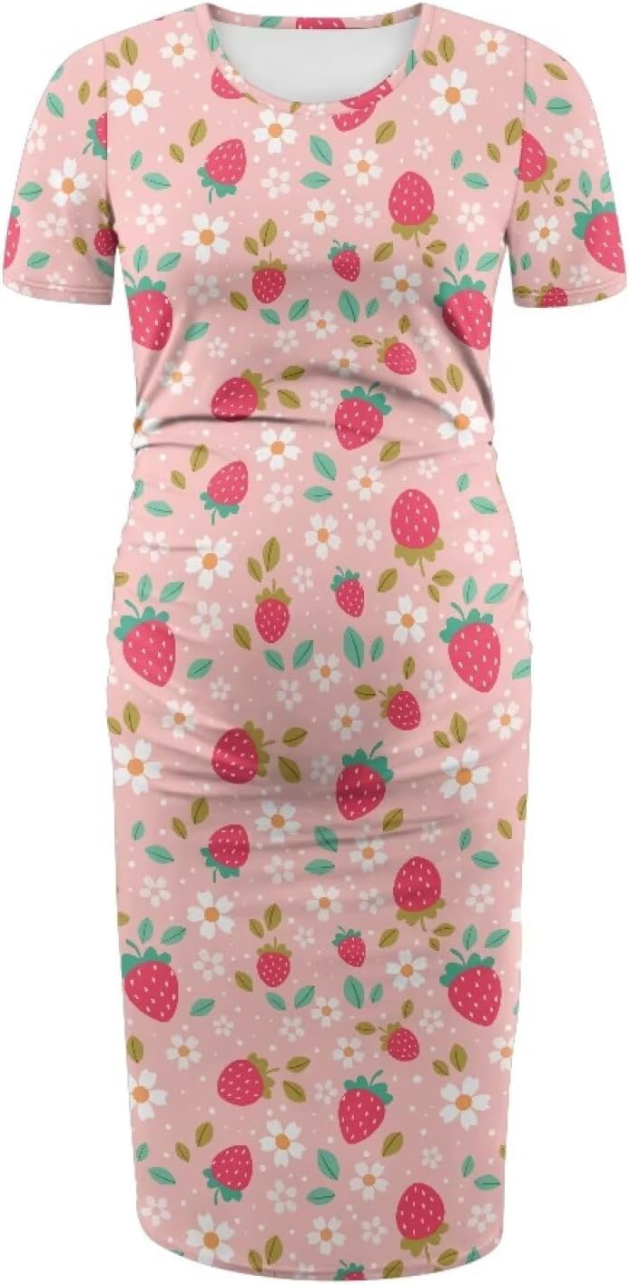 Summer Maternity Dress 2026,Short Sleeve Baby Shower Dress, Slimming Ruched Waist Maternity Outfits Plus Size