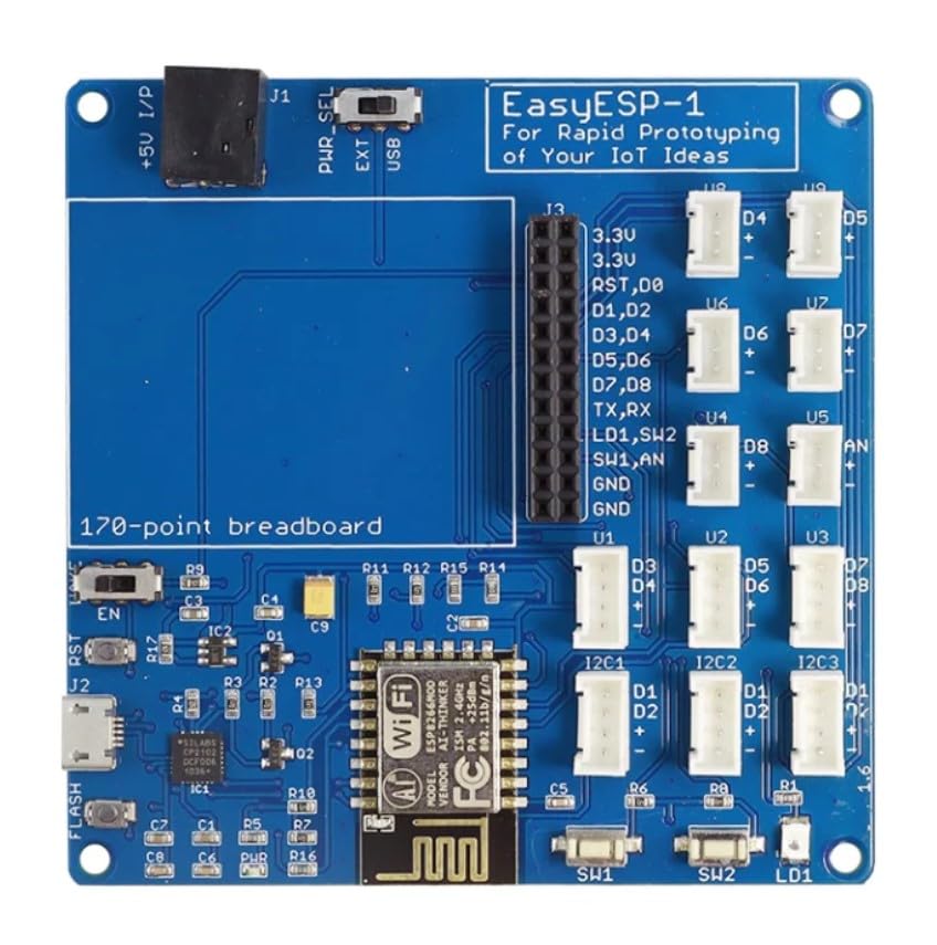 Image of Robocraze ELECROW EasyESP-1: Rapid Prototyping WiFi ESP8266 Experimenter Board - Easy Programming, GPIO Access, Breadboard