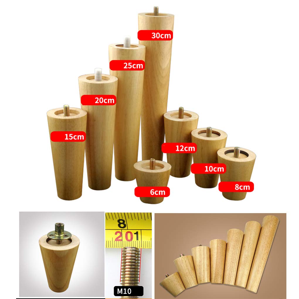 4 pezzi gambe in legno massello di ricambio coniche mobili piedini per mobili per divano, letto, armadietto, sedia, divano, gambe per mobili in legno, filettatura M10