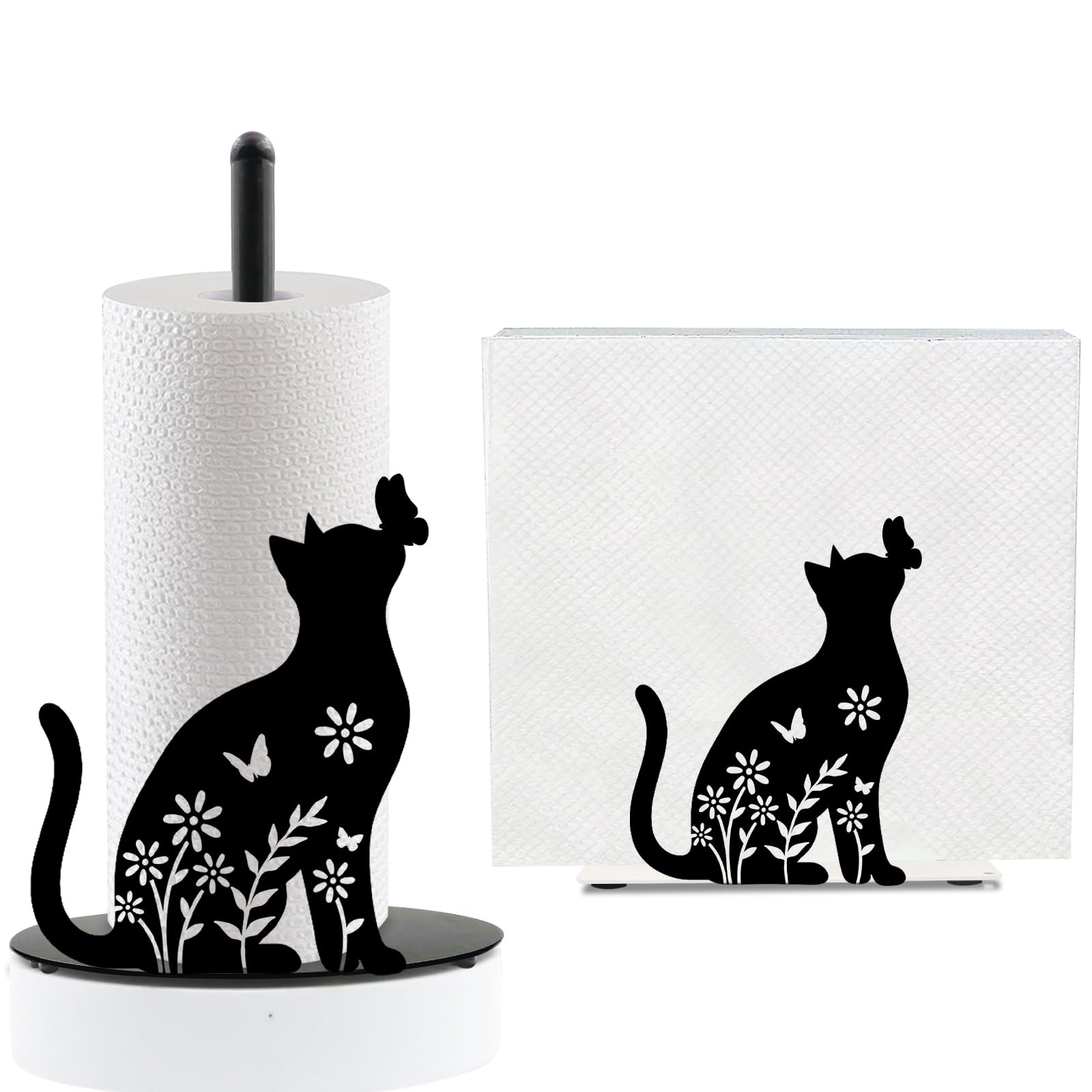 Shaeotek Black Cat 2 Pcs Paper Towel Holder For Cat Lover, Metal Tissue Holder Stand For Kitchen Bedroom Bathroom, Party Desktop Decor, Gift For Family Friend