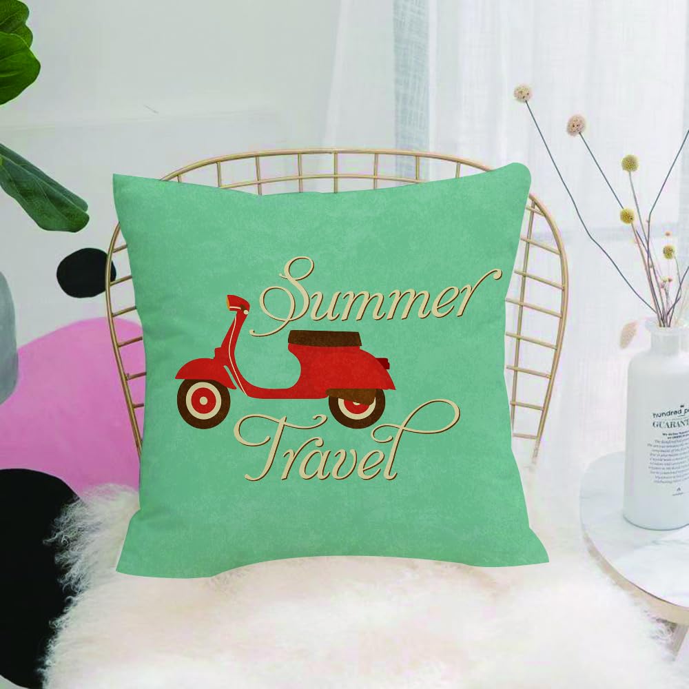Hyosxw Retro - Summer Travel, Red Scooter And Summe - A7 Cushion Cover,Throw Pillow Case Home Decorative For Living Room Bedroom Sofa Chair 18X18 Inch,Retro - Summer Travel, Red Scooter And Summer Travel Typography, Travel Promoti,Pillowcase 45X45cm