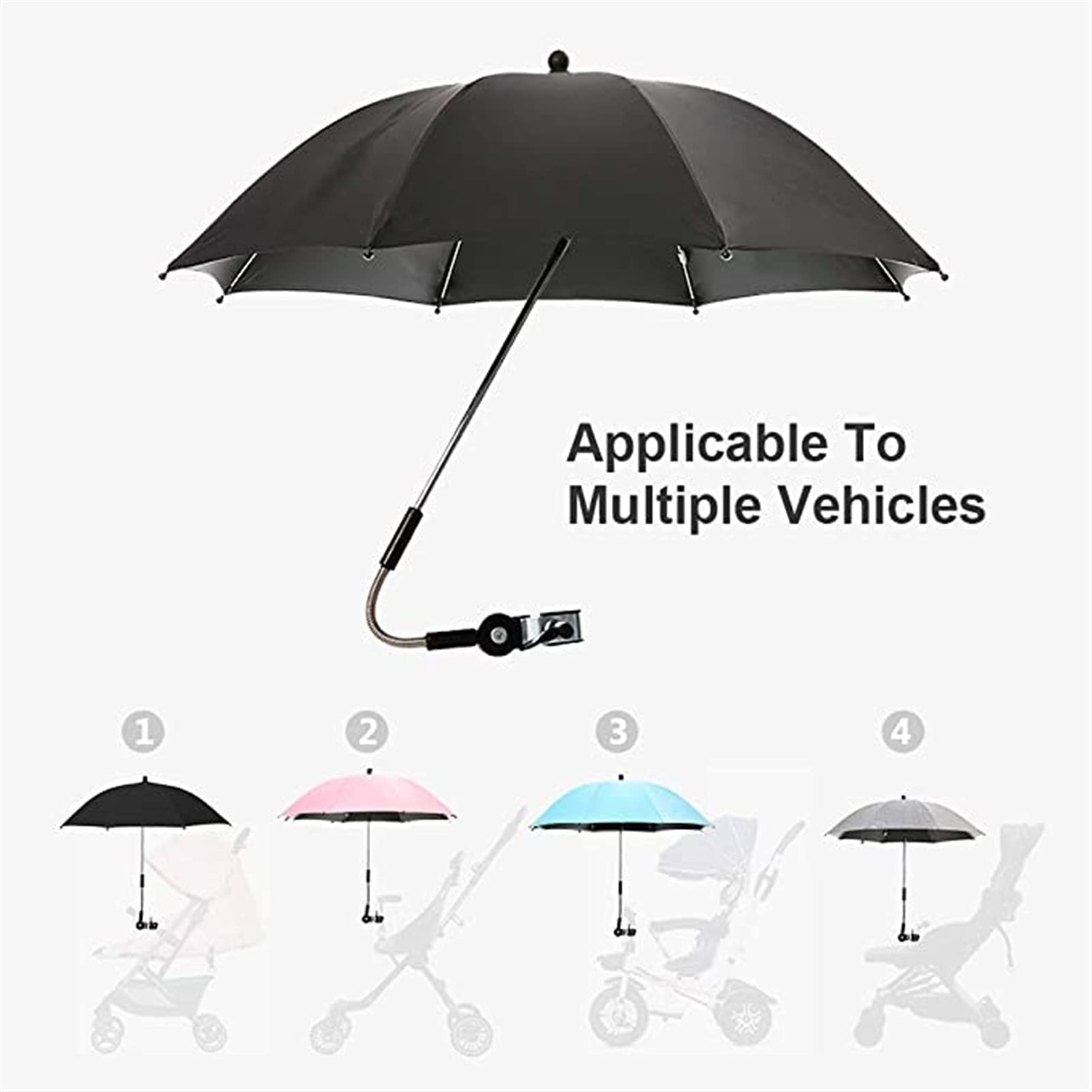 Sombrilla Para Cochecito, Parasol Universal UV Para Bebé, Parasol Para Cochecitos, Cochecito Y Cochecito Con Abrazadera De Fijación Ajustable Paraguas De Protección Solar Para Bebés ( Color : Black ,